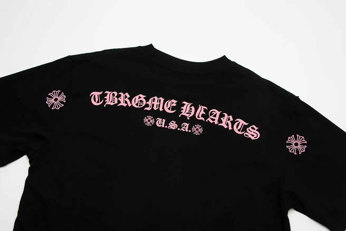 P150 Chrome Hearts Chrome Hearts Sanskrit Letter Sakura Pink Short Sleeve Size: SMLXL Color: Black